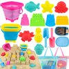 FUSPWEAO Collapsible Beach Toys Sand Toys for Kids, Sandbox Toys with 2 Collapsible Beach Buckets, Mesh Bags, Sand Molds, Sand Castle Toys for Beach, Travel Beach Toys for Kids 3-10