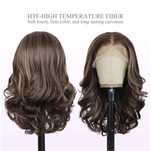SISgrace 13×6 Pre Plucked HD Lace Front Wigs Pre Layered Body Wave Natural Hairline Synthetic Glueless Wigs for Women 18 Inch Tiny Knots Lace Bob Wigs (Brown Mix Dark Blond, 18 inches)