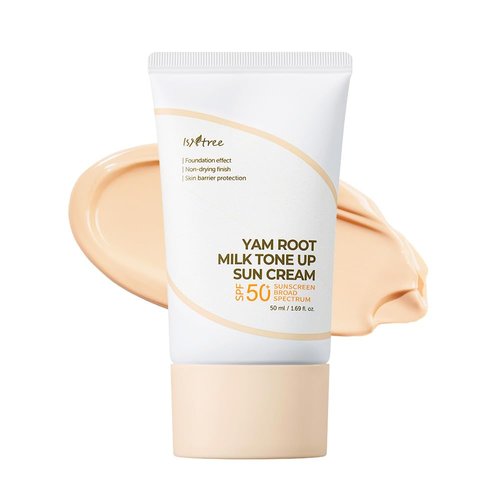 ISNTREE Yam Root Milk Tone Up Sun Cream 50ml, 1.69 fl oz | Moisturizing tinted SPF50+ PA++++ | Natural Coverage | Vegan skincare | Korean Skincare