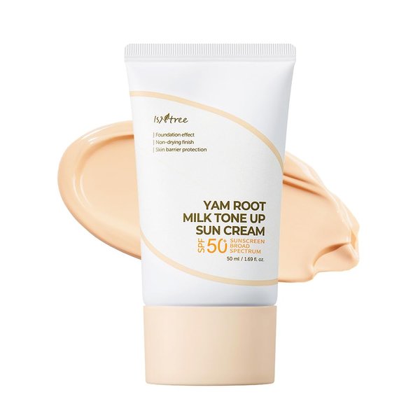 ISNTREE Yam Root Milk Tone Up Sun Cream 50ml, 1.69 fl oz | Moisturizing tinted SPF50+ PA++++ | Natural Coverage | Vegan skincare | Korean Skincare