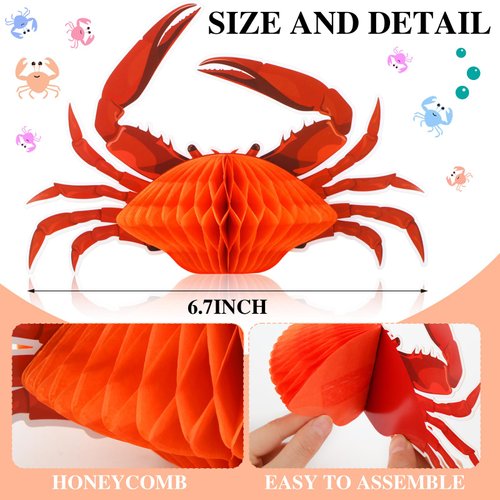 Jetec 6 Pcs Tissue Crab Lobster Honeycomb Centerpiece Crab Lobster Party Decorations Hanging Crab Lobster Table Decor for Summer Sea Animal Beach Birthday Party Supplies(Crab)