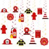 48Piease Firetruck Hanging Swirls Firetruck Birthday Party Decorations for Kids Double-sided Firefighter Fireman Fire Rescue Ceiling Streamers Firetruck Foil Spirals Hanging Decor