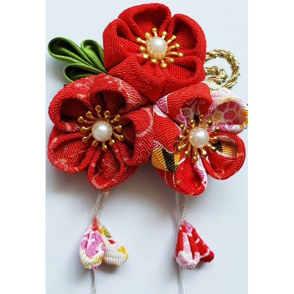 CRB Fashion Womens Japanese Kimono Yukata Hairclip Flower Hair Tie Band Clip (Red II)