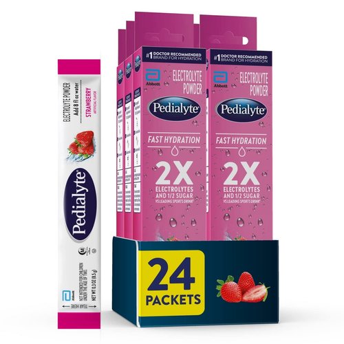 Pedialyte Fast Hydration Electrolyte Powder Packets, Strawberry, Hydration Drink, 24 Single-Servi...