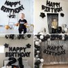 Black Happy Birthday Balloon Banner, 16 Inch Foil Mylar Happy Birthday Balloons Letters, Reusable Happy Birthday Sign, Black Birthday Decorations for Women, Men, Boys and Girls