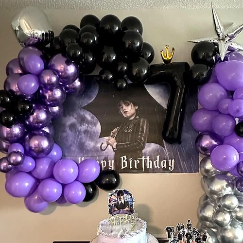 Purple and Black Balloons, 60 Pcs Purple Balloons Set with Metallic Purple Metallic Silver Balloons, 12 Inch Deep Purple Dark Purple Black Balloons Globos Morados for Kids Birthday Party Decorations