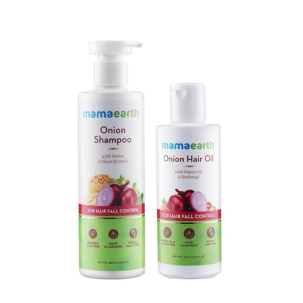 Mamaearth Onion Hair Care Kit for Hair Fall Control - Onion Oil 150ml, Shampoo 250ml | Anti Hair Loss & Growth Formula (13.52 Fl Oz, 2 Piece Set)