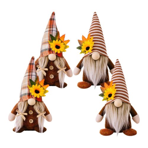 DWEARTY 4 Pcs Thanksgiving Gnomes Plush Decorations - Sunflower Fall Harvest Thanksgiving Mr. and Mrs. Gnome Doll - Suitable for Home, Indoor Room, Dining Table, Office Decoration