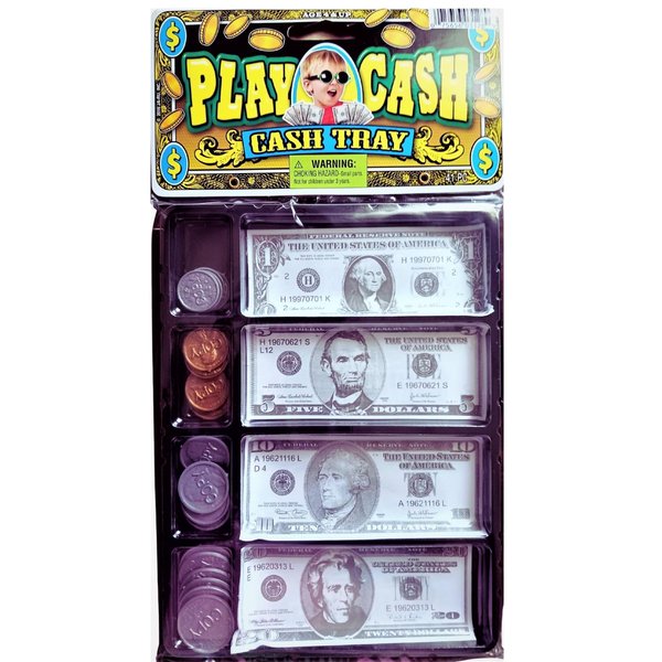 JaRu #3128 Play Money Cash Tray 20 Coins and 20 Bills Kids Pretend Toy