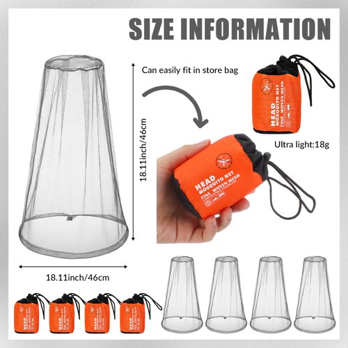 HESTYA 4 Pack Mosquito Net Face Mesh Net Protecting Net for Outdoor Hiking Camping Climbing Mosquito Fly Insects Preventing (Regular Size, Grey)