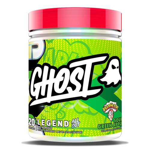 GHOST Legend All Out Pre-Workout Powder, Warheads Sour Green Apple - 20 Servings - Pre-Workout Supplement for Men & Women - Energy & Pumps - Caffeine, L-Citrulline, & Beta Alanine Blend - Sugar Free