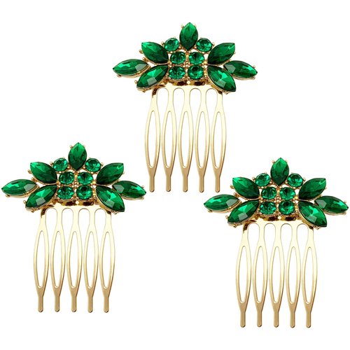 BETITETO Bridal Crystal Hair Piece with Comb 3 Pieces Small Rhinestone Wedding Gold Hair Pins Accessories for Women Girls (Green)