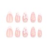 Foccna French Press on Nails Medium Rhinestone Pink Fake Nails Almond Bling Glossy 3D Flower False Nail Tips Artificial Nails Finger Manicure for Women&Girls -24 pcs