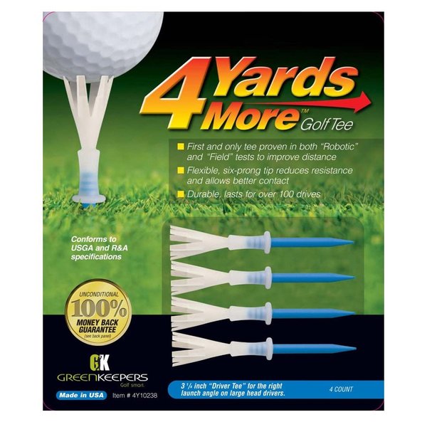 Green Keepers 4 Yards More Golf Tee , 3 1/4 Inch, Blue, 4 Count (Pack of 1)