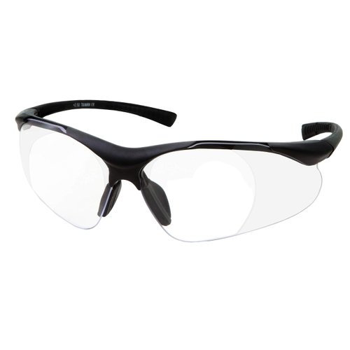 grinderPUNCH Full Lens Magnification Safety Glasses with Black Frame | Clear Lens | | Magnifying Reading Eyewear (+2.00 Diopter)