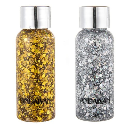Body Glitter Gel Set, Make Up Long Lasting Glitter for Body Face Hair Eyeshadow, Face Glitter for Music Festival Party Carnival. (Gold + Silver)
