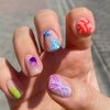 Summer Fake Nails Short Square Press on Nails SWEKKE Full Cover Coral Seaweed Starfish Jellyfish Tail False Nails with Sea Theme Designs Glossy Glue on Nails Cute Acrylic Nails for Women Girls 24Pcs