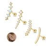 FIBO STEEL 4 Pcs 16G Cartilage Stud Earrings for Women Opal CZ Bar Helix Conch Daith Piercing Jewelry Set Gold-tone