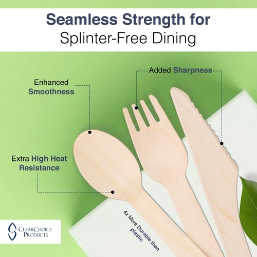 300 PCs Compostable Cutlery Set | Wooden Compostable Utensils Set 120 Forks 90 Knives 90 Spoons | Disposable Wooden Cutlery with Plastic Free Packaging | Eco Friendly Disposable Cutlery set for Party