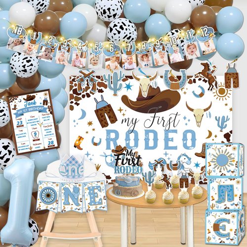 cocomigo 128pcs Cowboy 1st Birthday Party Decorations, My First Rodeo Birthday Party Supplies My First Rodeo Decorations Boy First Rodeo Birthday Decorations Boy, for Baby Boy 1st Birthday