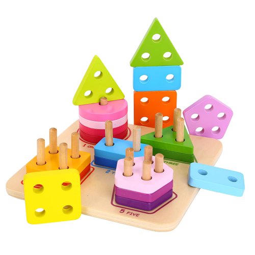 TOOKYLAND Wooden Geometric Shape Sorter - 21pcs Shape and Color Recognition Toy, Ages 2+
