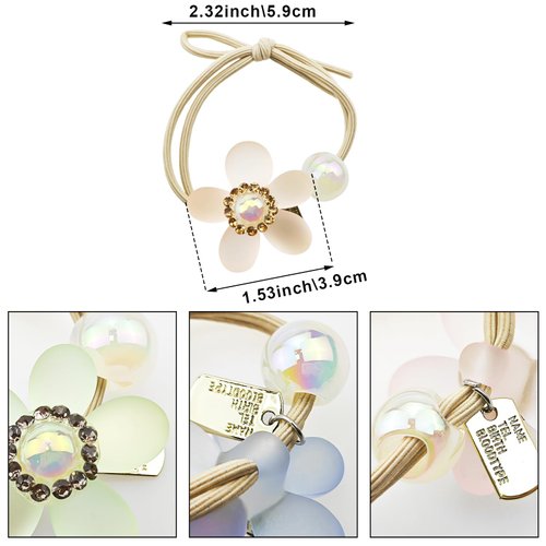 4 PACK Sun Flower Headband, Rubber Bands Chic Elastic Ponytail Holder, Pearl Hair Accessories for Women Thin Hair Fashion Headbands