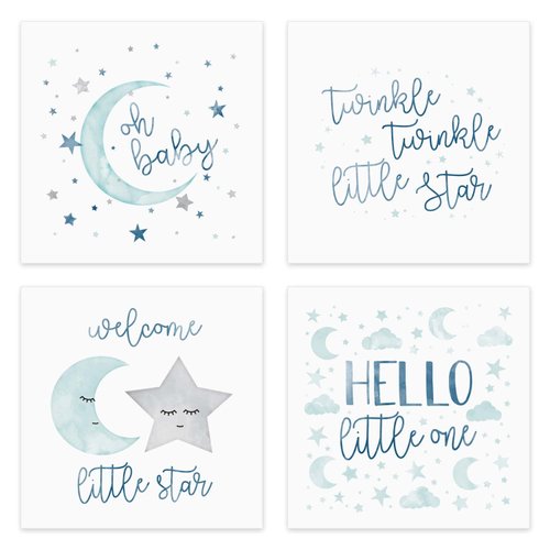 Starry Delight Baby Shower Beverage Napkins / 48 Twinkle Star And Moon Cocktail Napkins / 4 3/4" x 4 3/4" Little Star 3 Ply Napkins / 4 Pastel Night Sky Designs/Gender Neutral Baby Party Supplies