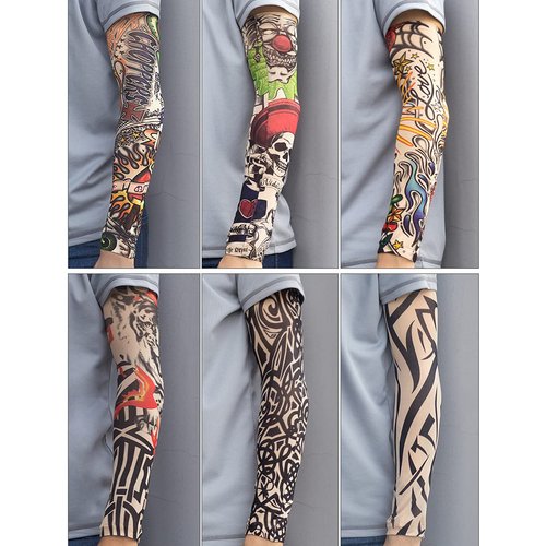 Kirozanny 12pcs Art Fake Temporary Tattoo Sun Protection Compression Arm Sleeves Temporary Tattoo Arm Sleeves(random color)