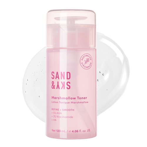 Sand & Sky Marshmallow Niacinamide Brightening Toner with AHA, BHA, Hyaluronic Acid & Marshmallow Root Extract | Gentle Facial Toner to minimize pores and Refine Skin Texture
