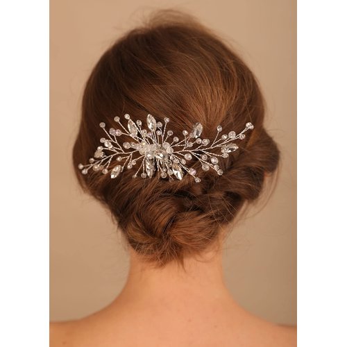 Denifery Bridal Hair Comb in Silver Alloy and Crystal Hair Piece for Wedding Hair Accessories for Women and Girls