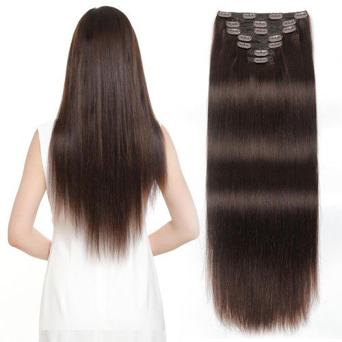 Sisily Clip in Hair Extensions Real Human Hair, 22 Inch 170g 7pcs Human Hair Clip in Hair Extensions Dark Brown, Hair Extensions Real Human Hair Clip ins Straight Double Weft