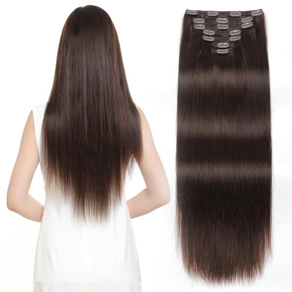 Sisily Clip in Hair Extensions Real Human Hair, 22 Inch 170g 7pcs Human Hair Clip in Hair Extensions Dark Brown, Hair Extensions Real Human Hair Clip ins Straight Double Weft