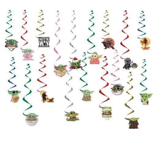 Baby Yoda Party Decorations -36PCS Baby Yoda Hanging Swirls ，Multicolored Hanging Streamers For Baby Yoda Birthday Party Supplies