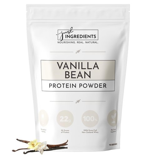 JUST INGREDIENTS Protein Powder | Vanilla Protein Powder Made with 100% Grass Fed, Non Denatured Whey | Four Different Protein Sources from Organic Whole Food Ingredients | 15 Servings | 22g Protein