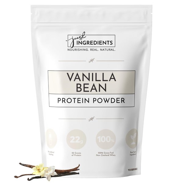 JUST INGREDIENTS Protein Powder | Vanilla Protein Powder Made with 100% Grass Fed, Non Denatured Whey | Four Different Protein Sources from Organic Whole Food Ingredients | 15 Servings | 22g Protein