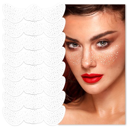 Silver Glitter Freckles Face Tattoo, 8Pcs Makeup Patches - Freckle Makeup, Faux Freckles Temporary Tattoos Cute Glitter Makeup Accessories for Women Festival Rave
