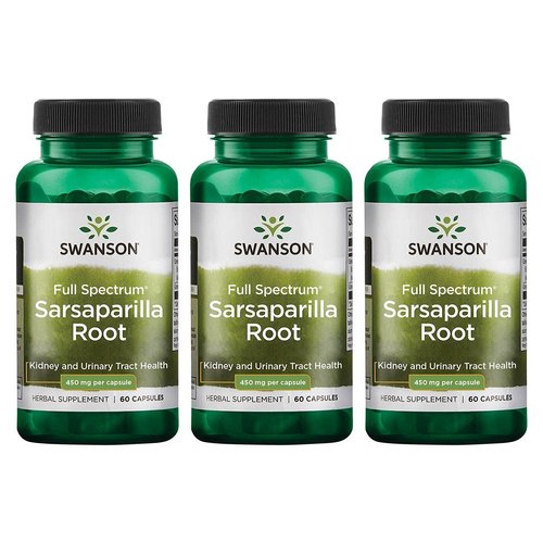Swanson Sarsaparilla Root-Traditional Herbal Supplement Promoting Skin Health, Urinary Tract & Kidney Support-Natural Formula Supporting Overall Health & Wellness-(60 Capsules, 450mg Each) 3 Pack