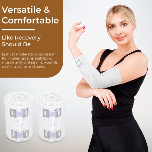 Nexskin 3" Organic Latex Free American Cotton - Comfort Elastic Bandage with Clip Fasteners - White, 2 Pack