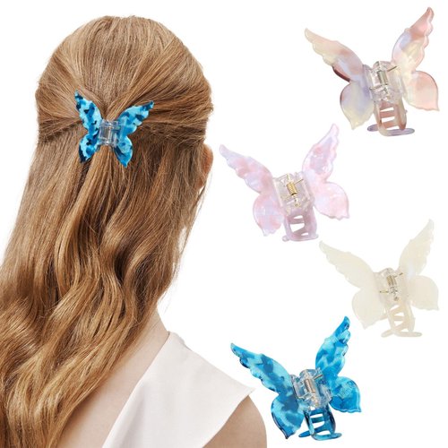 4PCS Tortoise Shell Butterfly Claw Hair Clips - 2.5inch Thick Hair Styling Accessories &amp; Gifts fo...