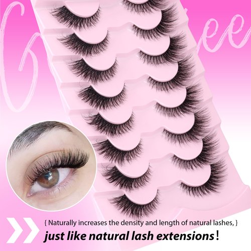 Fox Eye Lashes Wispy Eyelashes Natural Look Clear Band Lashes Fluffy Faux Mink Lashes Strip Natural False Lashes Pack by GVEFETIEE 8 Pairs