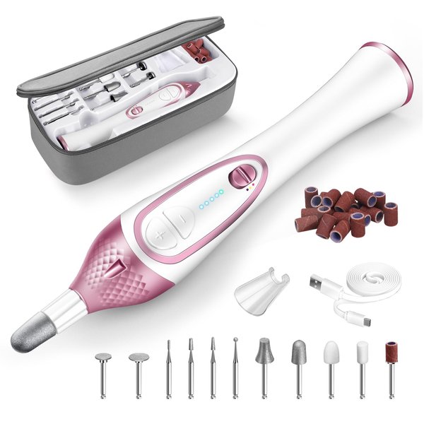 36-Piece Professional Manicure Pedicure Kit-Cordless Electric Nail File Kit,20000RPM, 11Pcs Bits,4 Speed,Rechargeable Pedicure Tool for Feet,Hand Foot Care Nail Drill Tool for Nail Grind Trim Polish