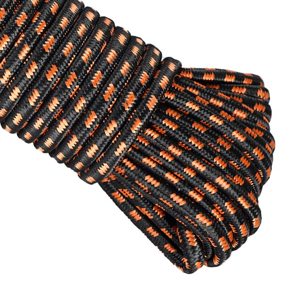 MetaKit 100 ft. Diamond Braided Polypropylene Rope 3/8 Inch (9.5mm) High Strength Utility Rope for Clothesline Flag Pole Indoor Outdoor Use (Black & Orange)