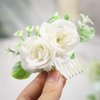Fangsen Wedding Rose Flower Hair Comb Bridal Floral Hair Headpiece for Brides and Bridesmaids (White)