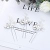 Heread Crystal Bride Wedding Hair Pins Silver Flower Bridal Head Piece Pearl Hair Accessories for Women and Girls (Pack of 3) (A Silver)