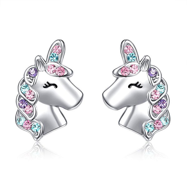 UNGENT THEM Easter Gifts for Kids Girls Hypoallergenic Silver Unicorn Stud Earrings Little Girls Jewelry Unicorn Gifts 6 8 5 7 10 12 Year Old Birthday Valentines Day Christmas Gift Ideas
