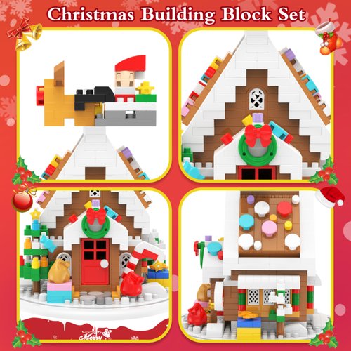 Christmas Gingerbread House Building Blocks Toy, 571 Pcs Building Sets Christmas Decoration with Dust Cover, Mini Building Kit, Holiday Display Gift for Christmas, Stocking Stuffers for Kids Adults