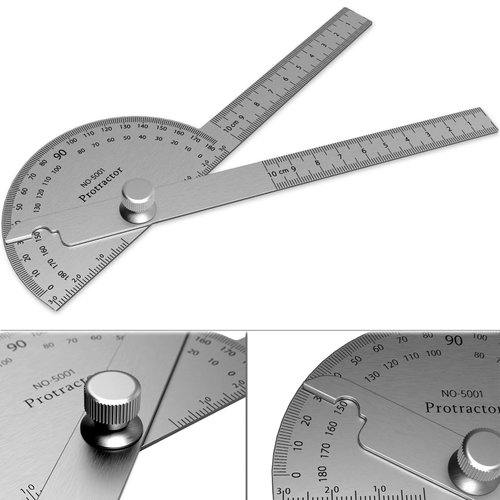 ForoGore Stainless Steel Protractor 180 Degrees Two Arm Ruler Adjustable Angle Protractor Woodwor...