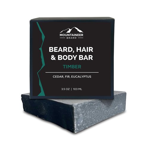 Mountaineer Brand Beard, Hair and Body Bar | Men's Bar Soap for Women too | All Natural Beard Shampoo & Conditioner | Face Wash | Body Scrub | For Sensitive Skin | Handcrafted Timber Scent 4oz