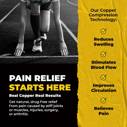 CopperJoint Copper Compression Socks for Women & Men - Diabetic Socks, Improves Circulation, Reduces Swelling & Pain - For Nurses, Running, & Everyday Use - Copper Infused Nylon (Medium)