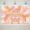 Mocsicka Groovy Birthday Banner Retro Hippie Boho Daisy Party Decorations for Girls Kids Rainbow Groovy Happy Birthday Party Background for Indoor Outdoor Supplies (Yellow, 70.8 x 43.3 Inch)